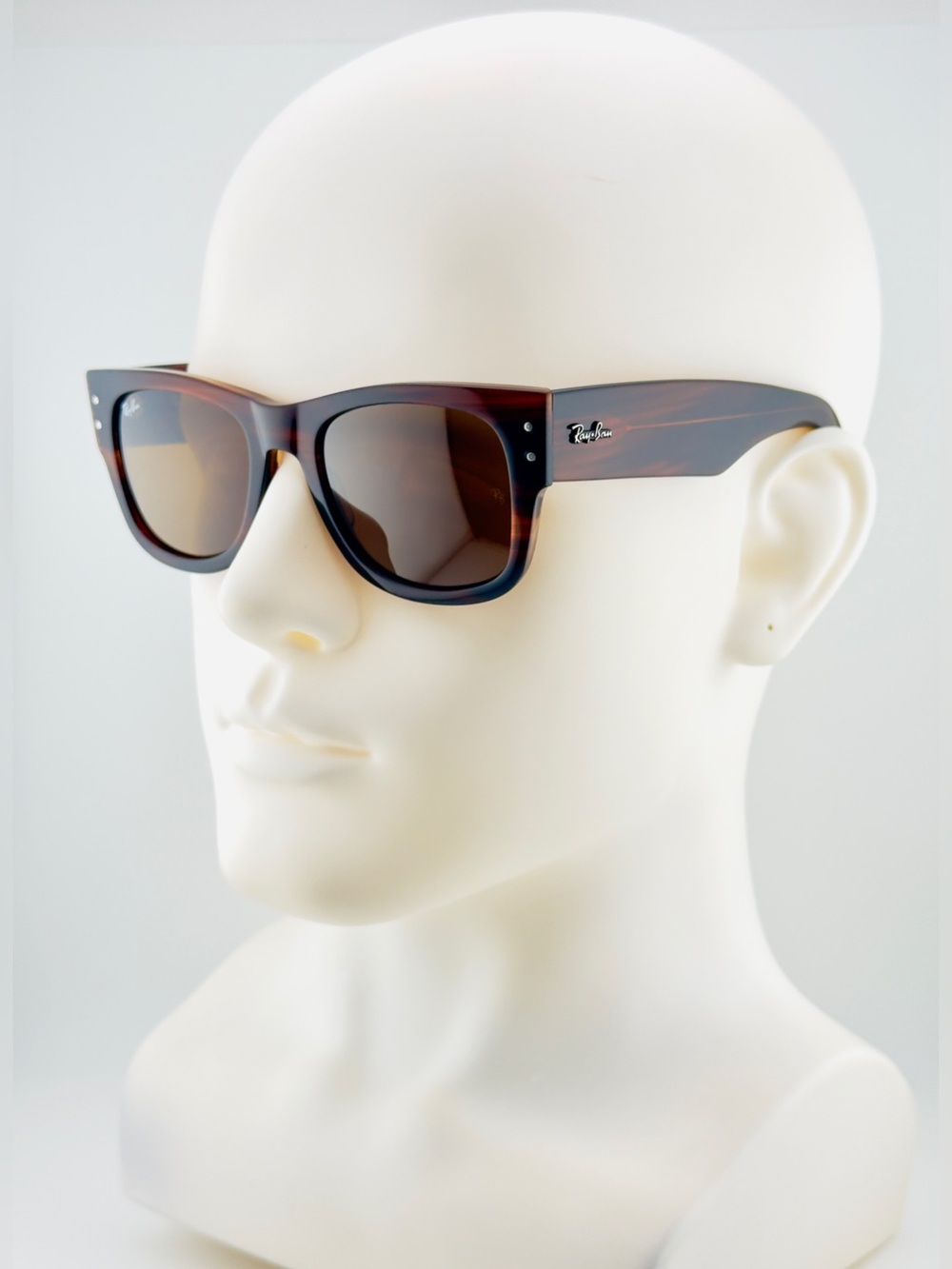 Ray-Ban Mega Wayfarer Sunglasses RB0840S Polished Striped Havana Brown Lenses - Picture 2 of 14